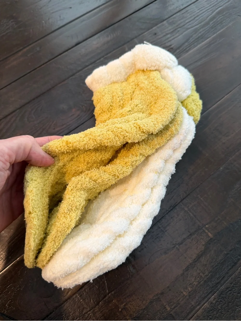 Anthropologie Plush Bath Socks in White and Yellow